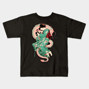 Japanese Girl With Dragon and Cats 2 T-Shirt 04 Kids T-Shirt